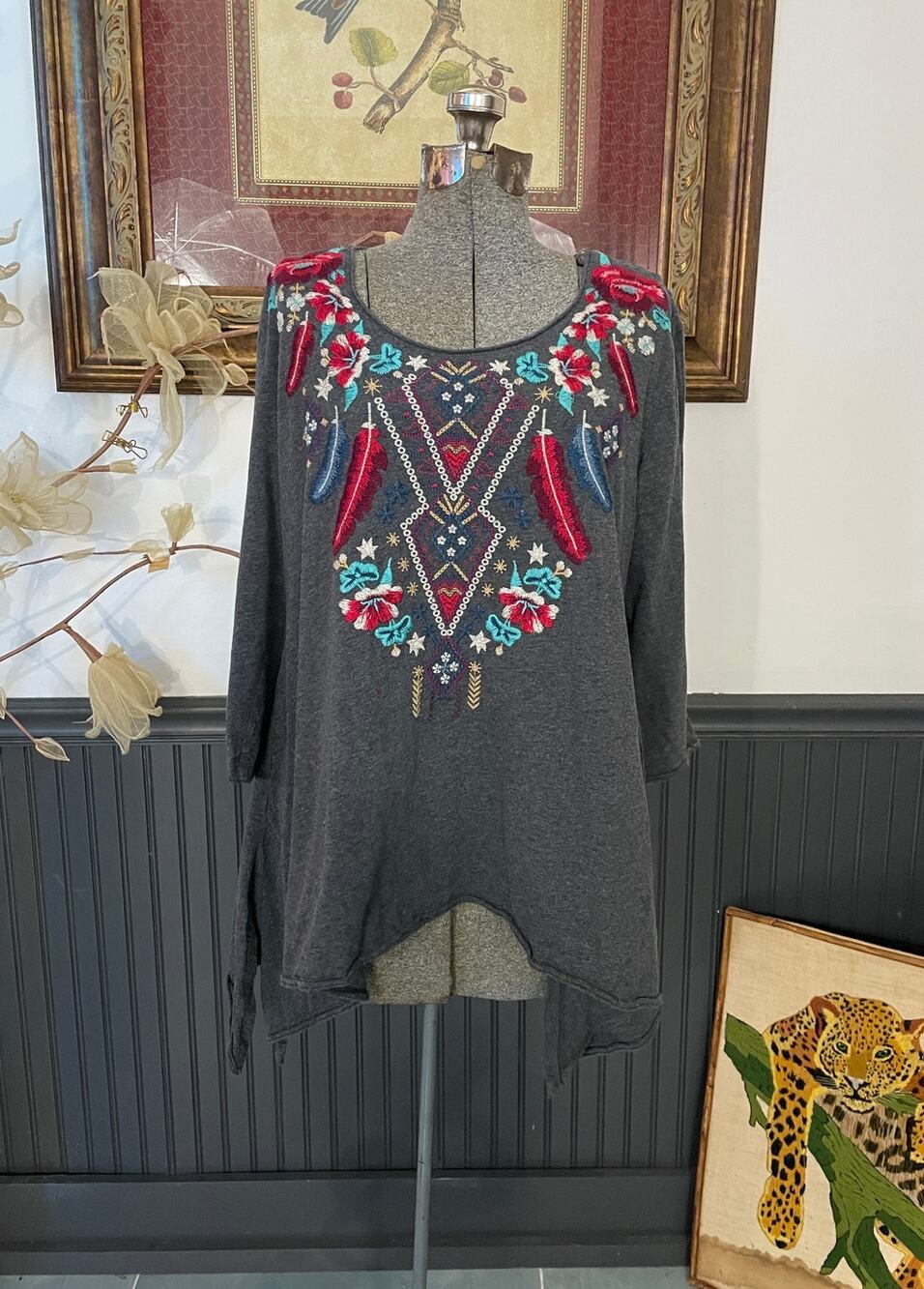 ✨ Johnny Was Embroidered Floral Folk Boho Tunic Top Sz Women's L